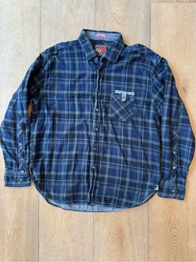Men's EQ Blue Plaid Button-Up Shirt